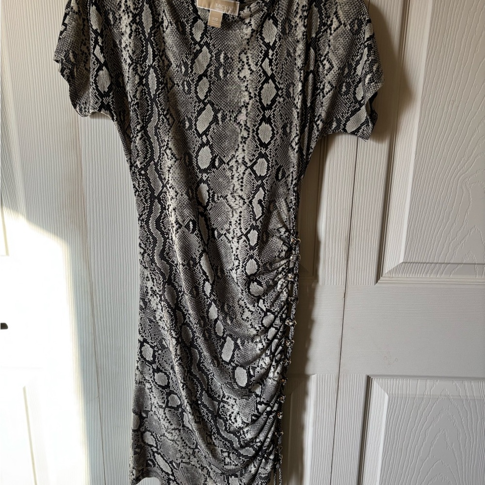 Michael Kors Snake Print Stretch Dress with side metal detailing